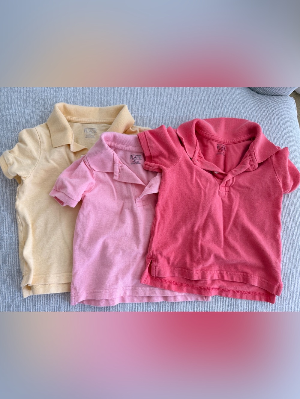 bundle of Children's Place Yellow, Light Pink & Hot Pink Polo Trio 2T